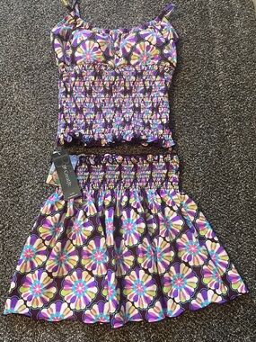 BE CREATIVE Plum Floral Smocked Tankini top & Skirt Set